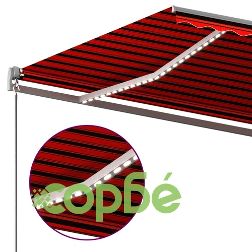 Ръчно прибираща се тента с LED, 6x3,5 м, оранжево и кафяво ➤ топ цена ➤ sorbe.bg