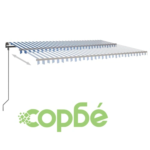 Автоматична тента с LED и сензор за вятър 6x3,5 м синьо и бяло ➤ топ цена ➤ sorbe.bg