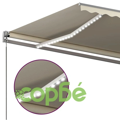 Автоматична тента с LED и сензор за вятър, 6x3,5 м, кремава ➤ топ цена ➤ sorbe.bg