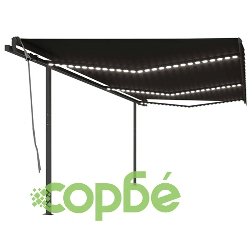 Автоматична тента с LED и сензор за вятър, 6x3,5 м, антрацит ➤ топ цена ➤ sorbe.bg
