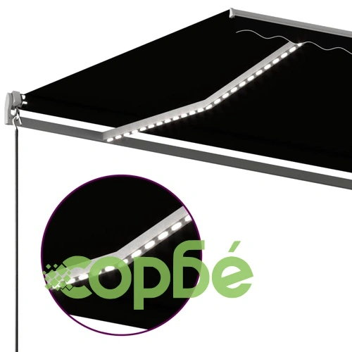 Автоматична тента с LED и сензор за вятър, 6x3,5 м, антрацит ➤ топ цена ➤ sorbe.bg