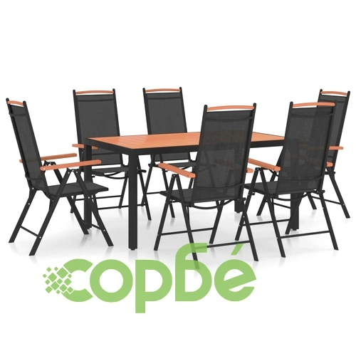 Градински трапезен комплект, 7 части, алуминий, черен ➤ топ цена ➤ sorbe.bg