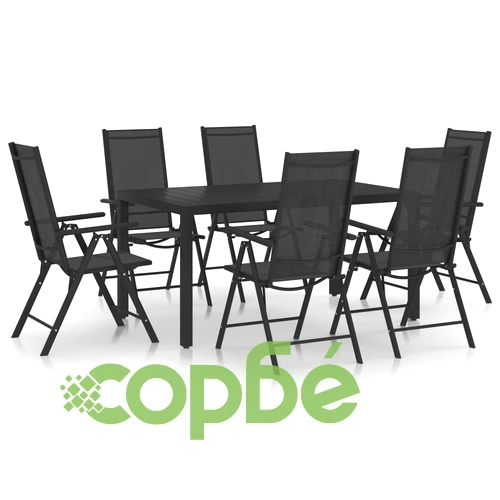 Градински трапезен комплект, 7 части, алуминий, черен ➤ топ цена ➤ sorbe.bg