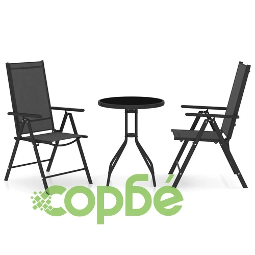 Бистро комплект от 3 части, алуминий и textilene, черен ➤ топ цена ➤ sorbe.bg