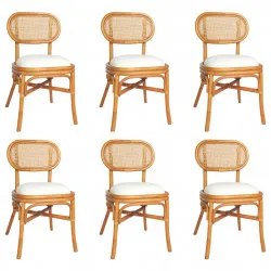 Трапезни столове, 6 бр, светлокафяви, тапицерия от лен