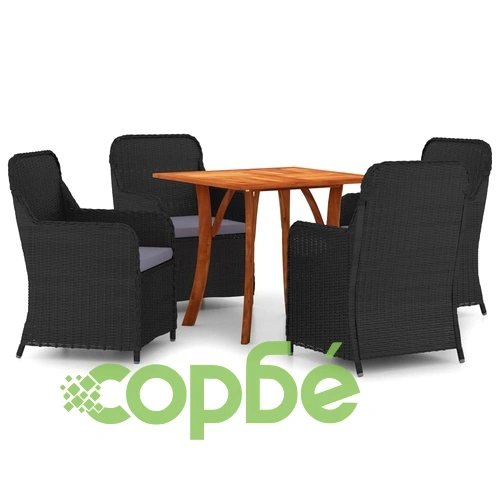 Градински трапезен комплект, 5 части, черен ➤ топ цена ➤ sorbe.bg