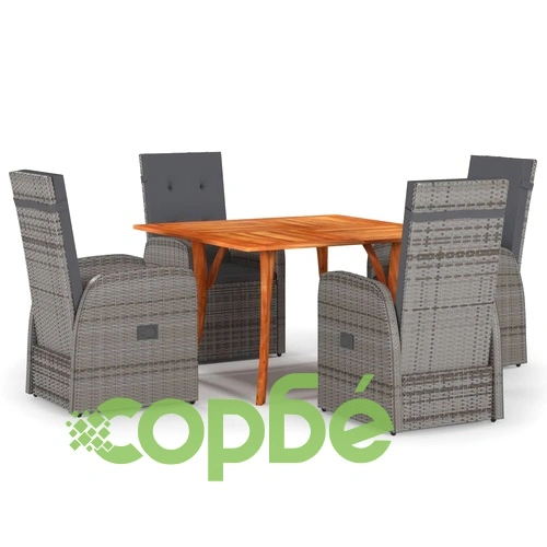 Градински трапезен комплект, 5 части, сив ➤ топ цена ➤ sorbe.bg