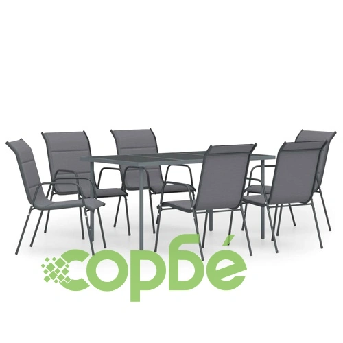 Градински трапезен комплект, 7 части, стомана, антрацит ➤ топ цена ➤ sorbe.bg