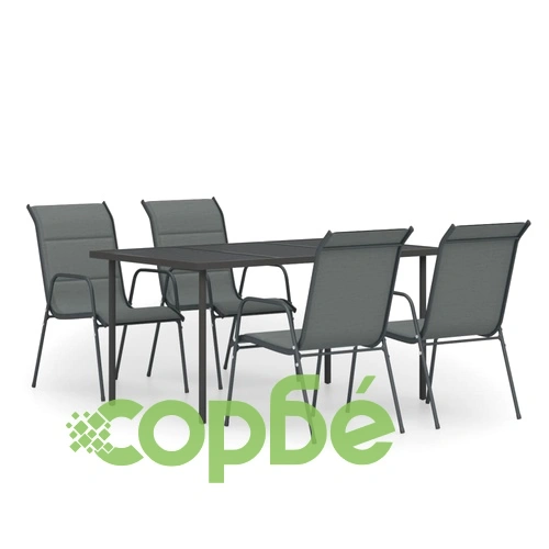 Градински трапезен комплект, 5 части, стомана, черен ➤ топ цена ➤ sorbe.bg
