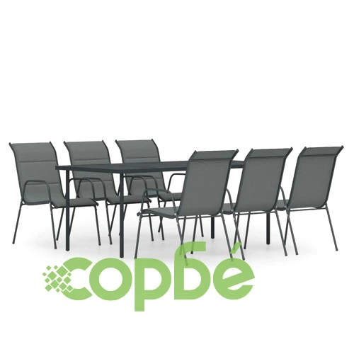 Градински трапезен комплект, 7 части, стомана, черен ➤ топ цена ➤ sorbe.bg