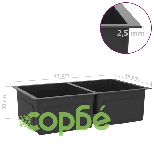 Ръчно изработена кухненска мивка, черна, неръждаема стомана ➤ топ цена ➤ sorbe.bg