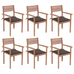 Стифиращи градински столове с възглавници, 6 бр, тик масив