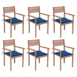 Стифиращи градински столове с възглавници, 6 бр, тик масив