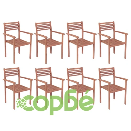 Стифиращи градински столове, 8 бр, тиково дърво масив ➤ топ цена ➤ sorbe.bg