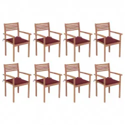 Стифиращи градински столове с възглавници 8 бр тик масив