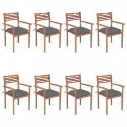 Стифиращи градински столове с възглавници 8 бр тик масив