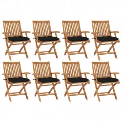 Сгъваеми градински столове с възглавници 8 бр тик масив