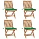 Сгъваеми градински столове с възглавници, 4 бр, тик масив