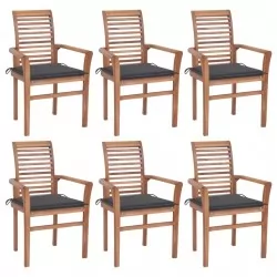 Трапезни столове 6 бр с възглавници антрацит тиково дърво масив