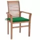 Трапезни столове, 6 бр, със зелени възглавници, тик масив