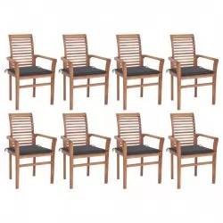 Трапезни столове, 8 бр, с възглавници антрацит, тик масив