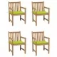 Градински столове, 4 бр, с яркозелени възглавници, тик масив