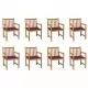 Градински столове, 8 бр, с виненочервени възглавници, тик масив