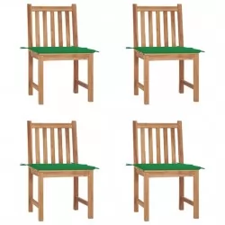 Градински столове, 4 бр, с възглавници, тиково дърво масив