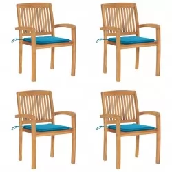 Стифиращи градински столове с възглавници 4 бр тик масив