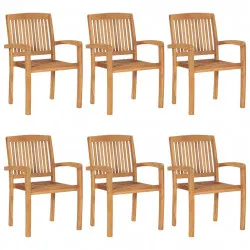 Стифиращи градински столове с възглавници 6 бр тик масив