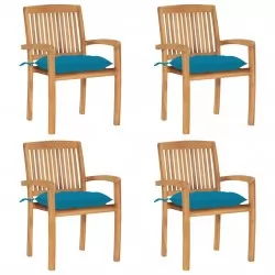 Стифиращи градински столове с възглавници 4 бр тик масив