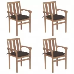 Стифиращи градински столове с възглавници, 4 бр, тик масив