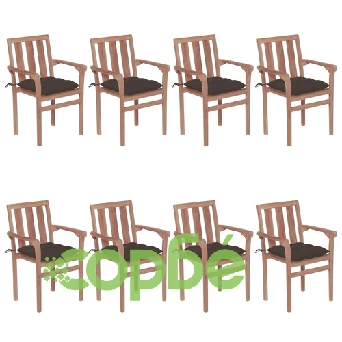 Стифиращи градински столове с възглавници, 8 бр, тик масив ➤ топ цена ➤ sorbe.bg