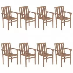 Стифиращи градински столове с възглавници, 8 бр, тик масив