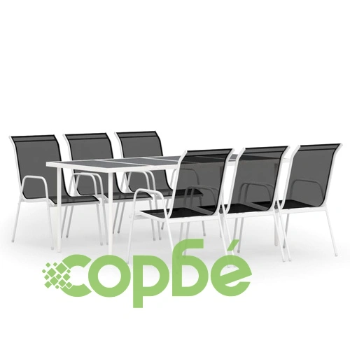 Градински трапезен комплект, 7 части, стомана, черен ➤ топ цена ➤ sorbe.bg