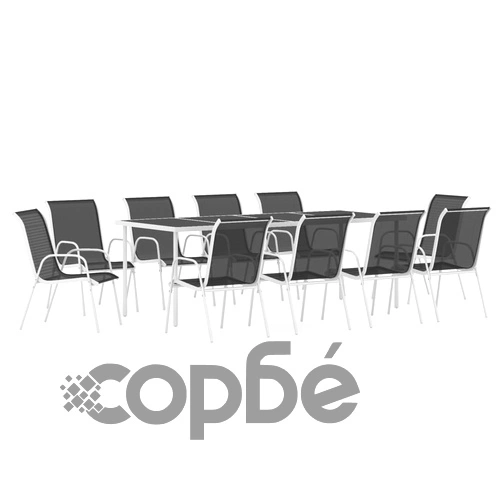 Градински трапезен комплект, 11 части, стомана, черен ➤ топ цена ➤ sorbe.bg