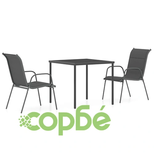 Градински трапезен комплект, 3 части, стомана, антрацит ➤ топ цена ➤ sorbe.bg