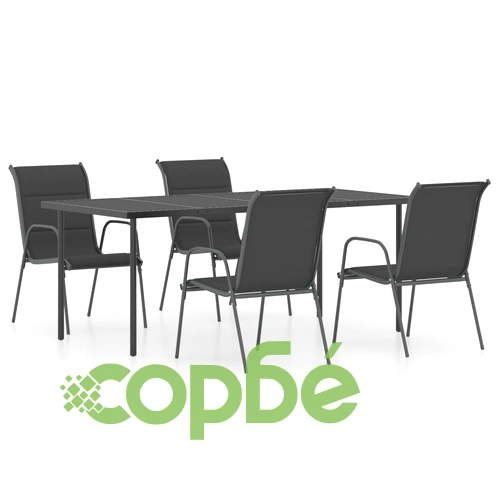 Градински трапезен комплект, 5 части, стомана, черен ➤ топ цена ➤ sorbe.bg