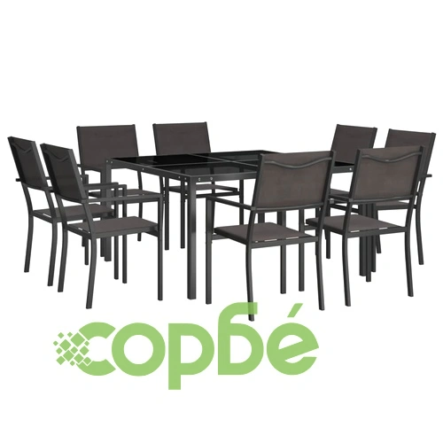 Градински трапезен комплект, 9 части, стомана ➤ топ цена ➤ sorbe.bg