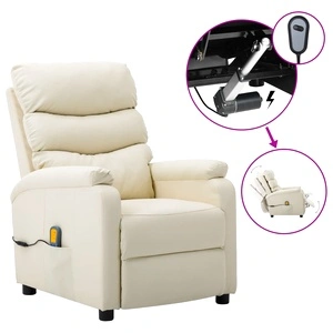 Електрически масажен стол, кремав, изкуствена кожа