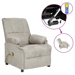 Електрически масажен стол, светлосив, изкуствена велурена кожа