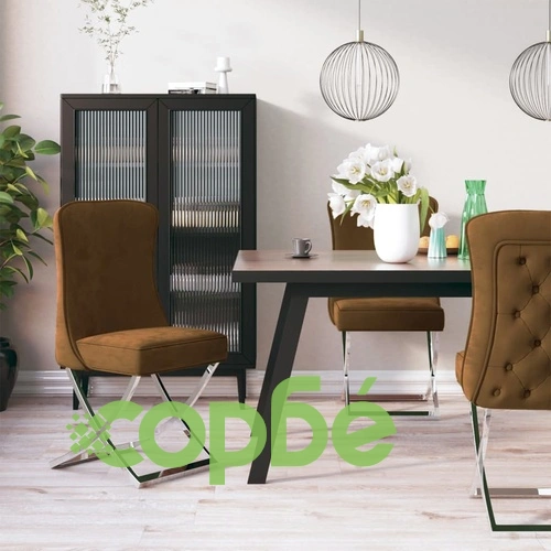 Трапезни столове, 6 бр, кафяви, 53x52x98 см, кадифе и инокс ➤ топ цена ➤ sorbe.bg