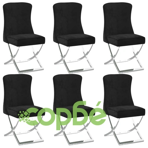 Трапезни столове, 6 бр, черни, 53x52x98 см, кадифе и инокс ➤ топ цена ➤ sorbe.bg