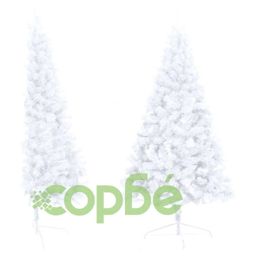 Изкуствена половин коледна елха с LED и стойка бяла 180 см PVC ➤ топ цена ➤ sorbe.bg