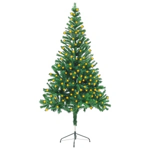 Изкуствена коледна елха с LED и стойка зелена 150 см 380 клонки