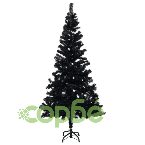 Изкуствена коледна елха с LED и стойка, черна, 150 см, PVC ➤ топ цена ➤ sorbe.bg