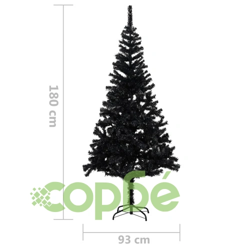 Изкуствена коледна елха с LED и стойка, черна, 180 см, PVC ➤ топ цена ➤ sorbe.bg