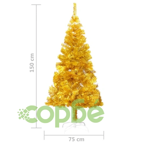 Изкуствена осветена коледна елха със стойка златиста 150 см PET ➤ топ цена ➤ sorbe.bg