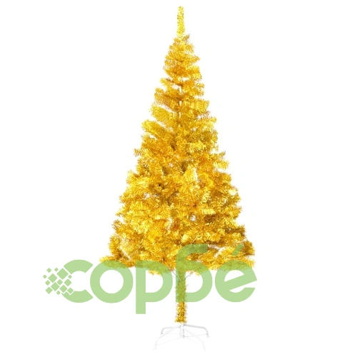 Изкуствена коледна елха с LED и стойка, златиста, 180 см, PET ➤ топ цена ➤ sorbe.bg