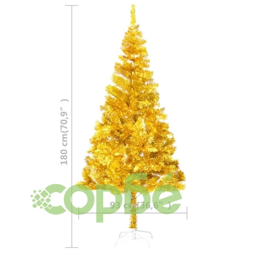 Изкуствена коледна елха с LED и стойка, златиста, 180 см, PET ➤ топ цена ➤ sorbe.bg